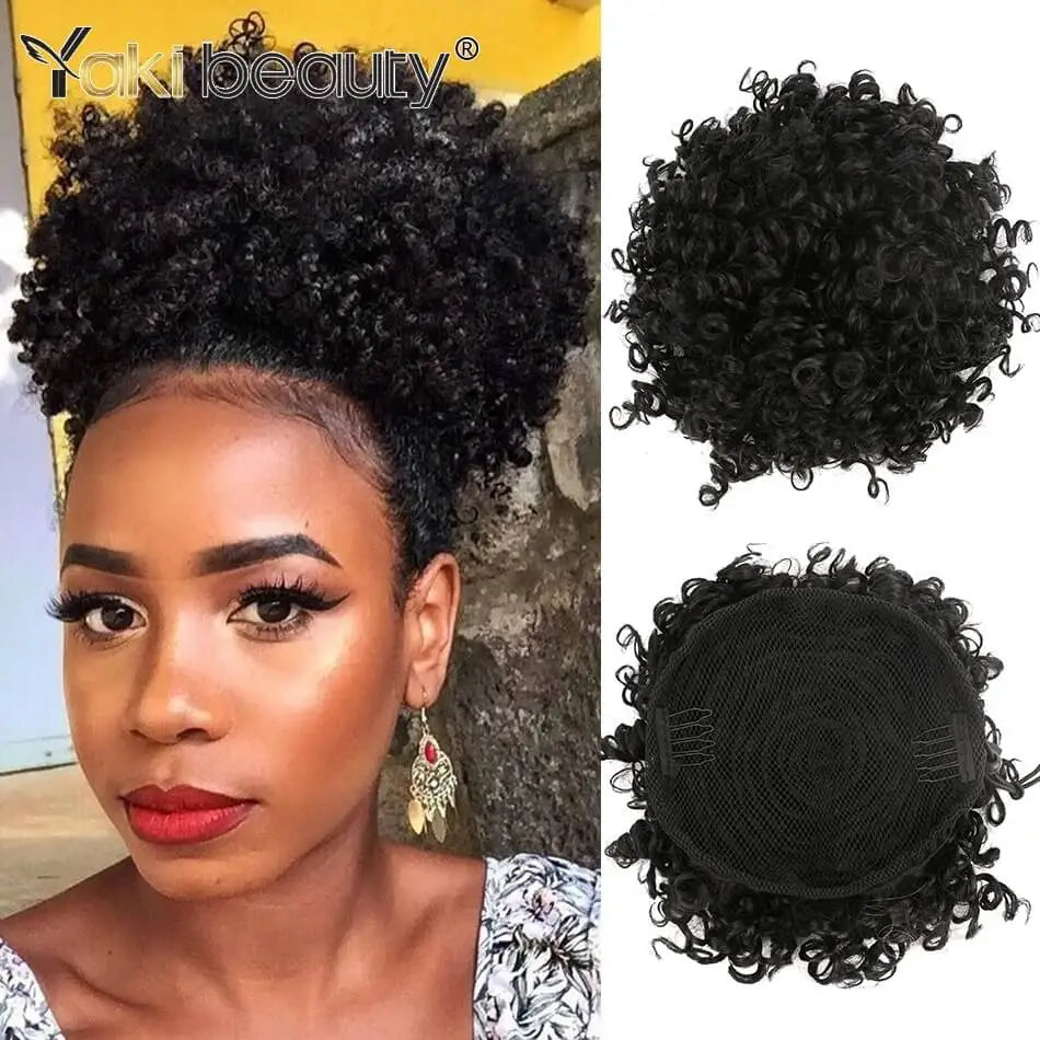 Curly puff hairpiece with styled hair or base details