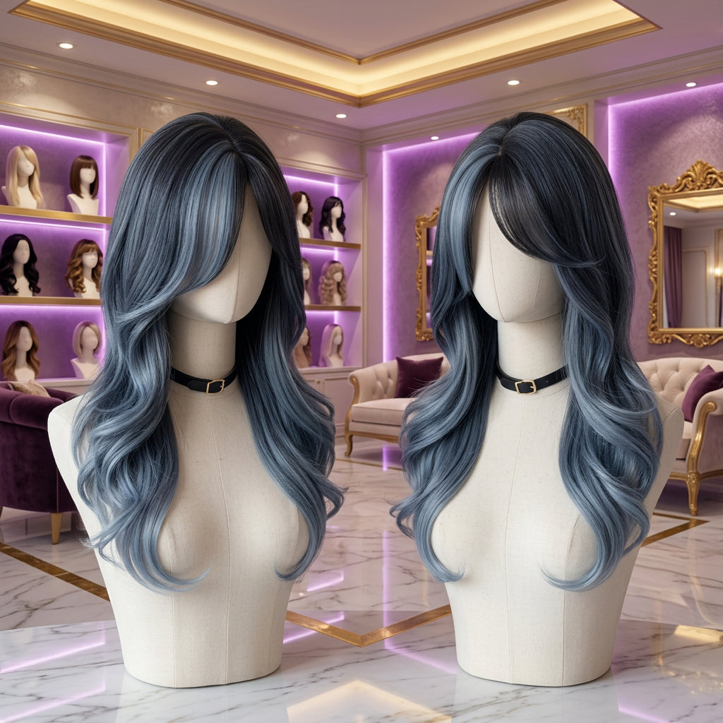 Cosplay wig shown with front, back or styling views