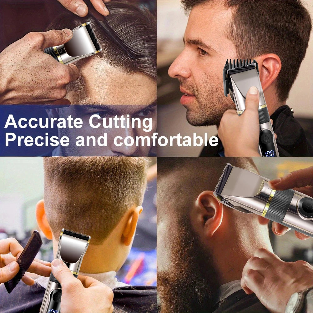 Hair clipper with charging, adjustment and grooming illustrations