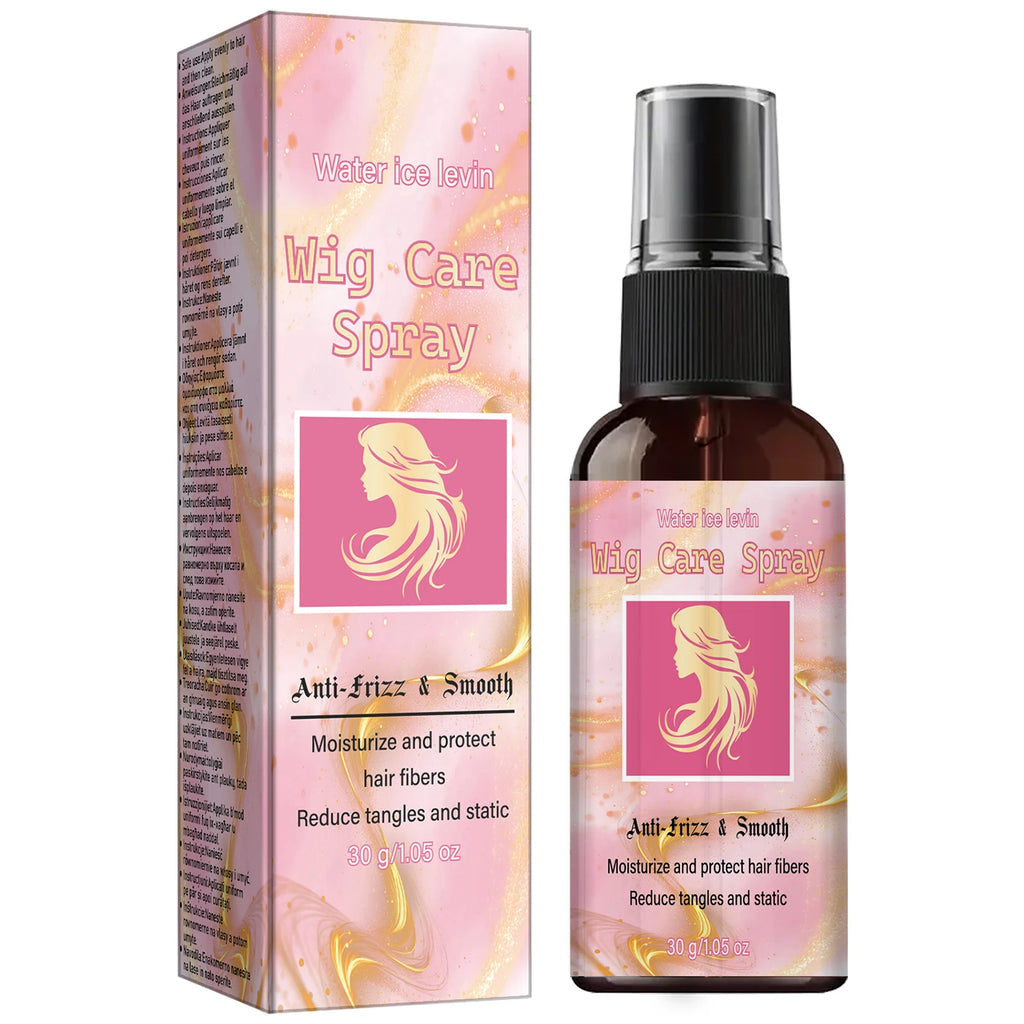 Wig care spray bottle beside its box