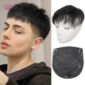 Short dark hair topper with styling and application examples