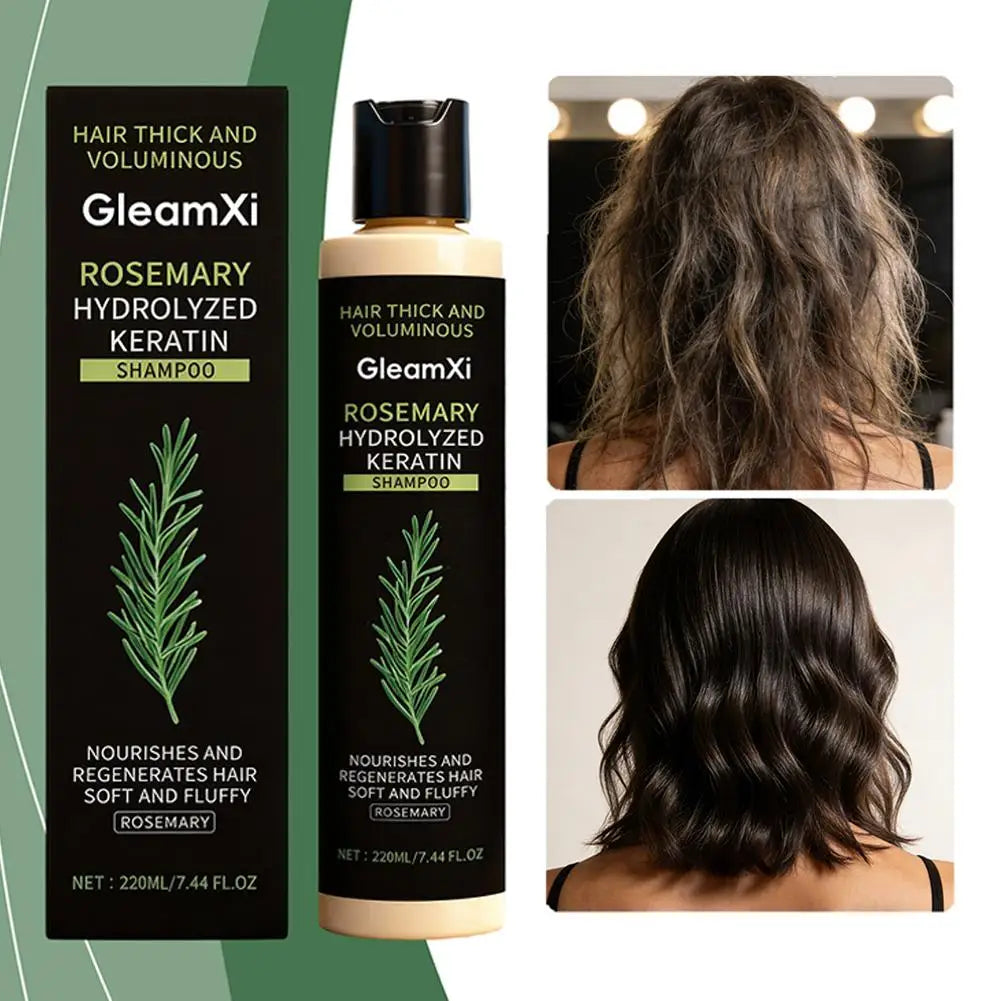 Rosemary hair care bottle with hairstyle examples