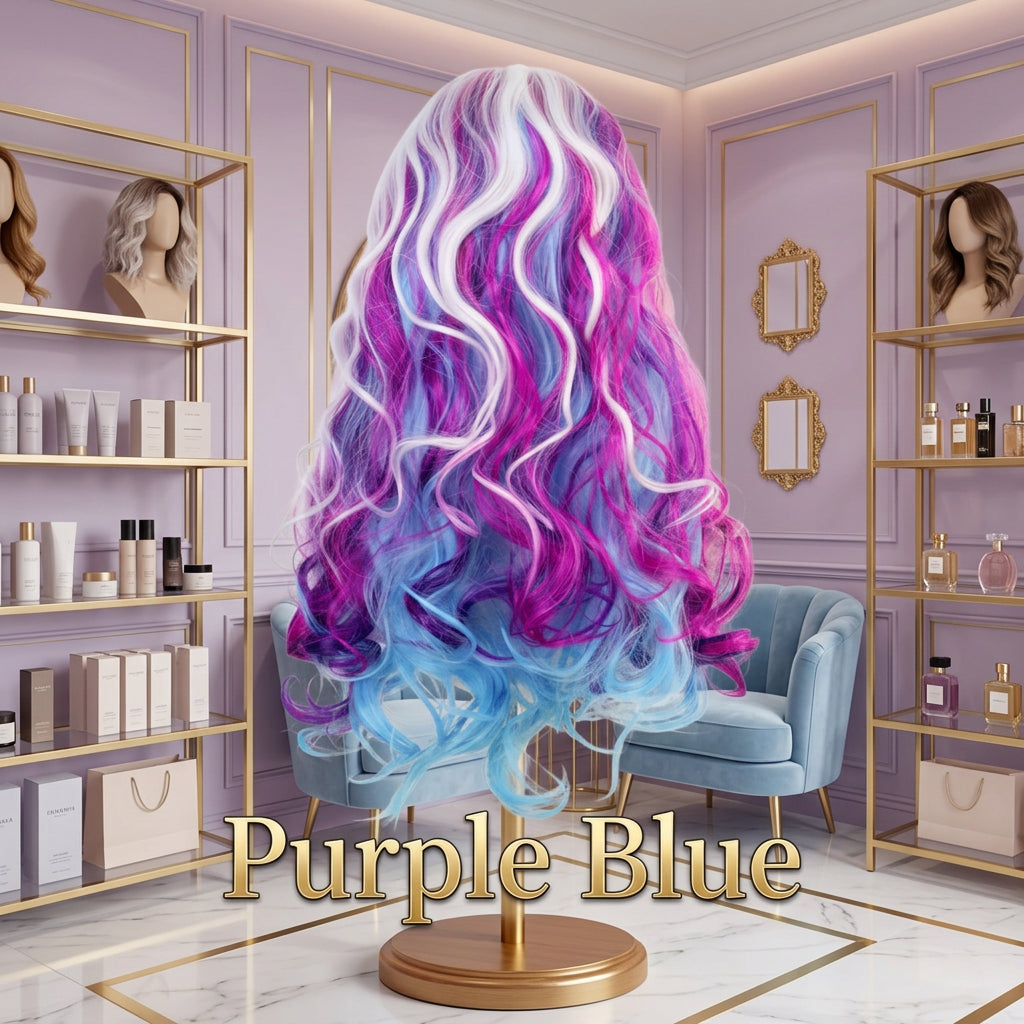 Long colorful wavy wig with length measurement