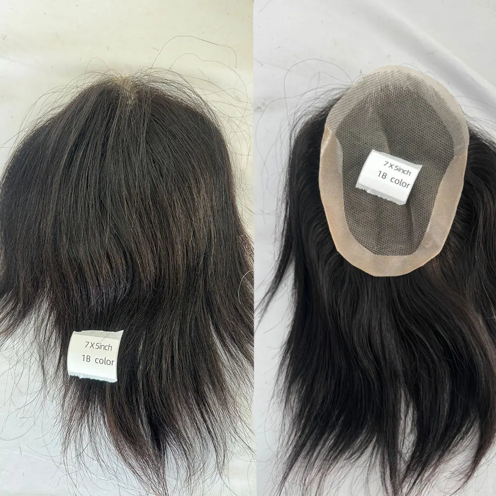 Hair toupees with base construction and coverage details
