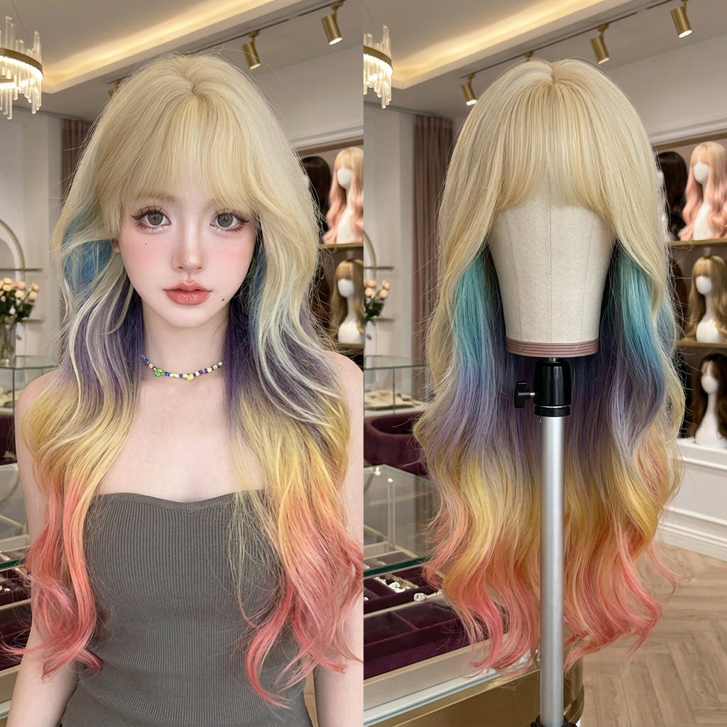 Cosplay wig shown with front, back or styling views