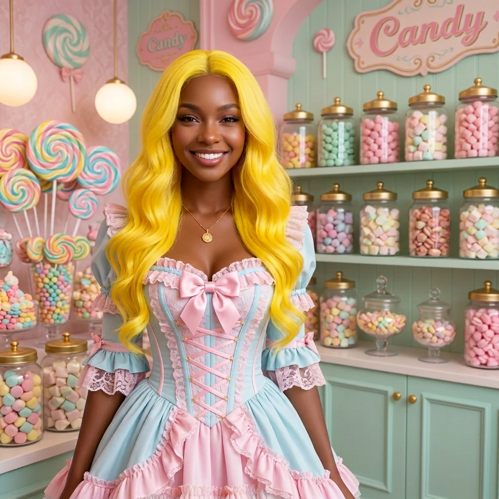Bright Yellow Center-Part Curly Synthetic Wig