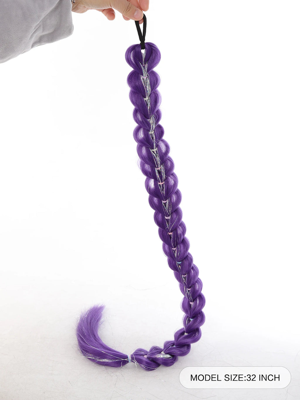 32-Inch Purple Braided Ponytail with Tinsel