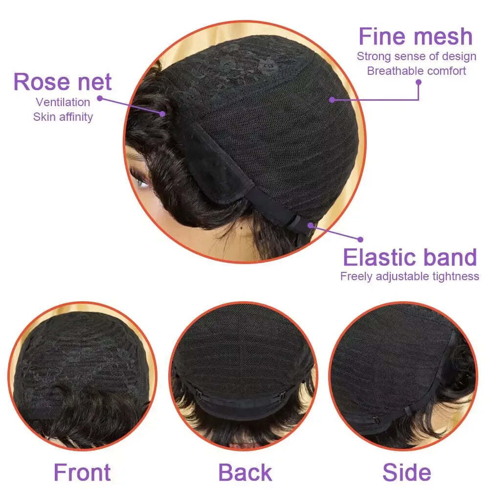 Inside of wig cap with mesh and elastic band details