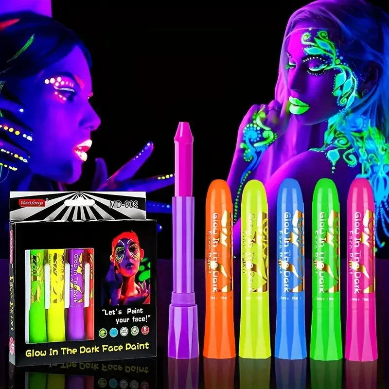 Bright face and body paint with UV-light application examples
