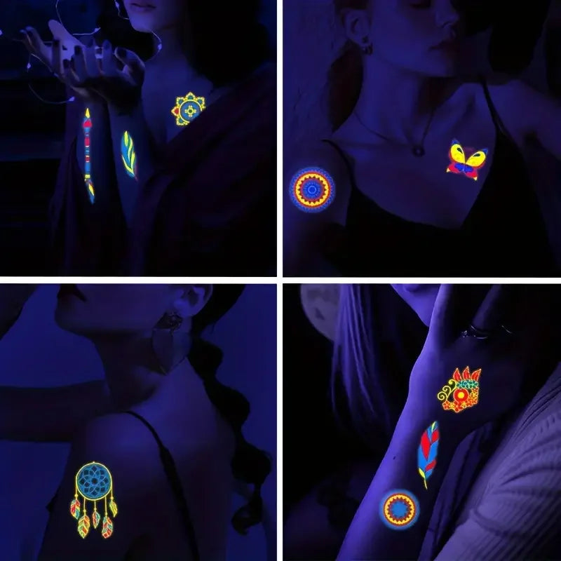 Bright face and body paint with UV-light application examples