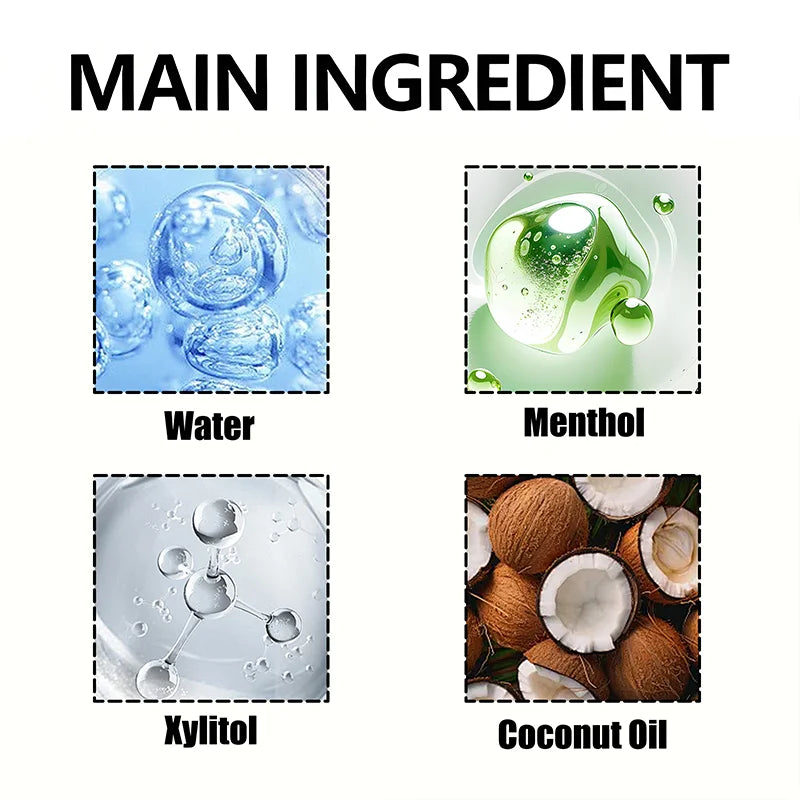 Coconut oil toothpaste with ingredient and brushing graphics