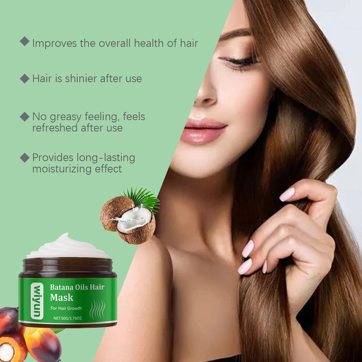 Hair mask with application and hair care illustrations