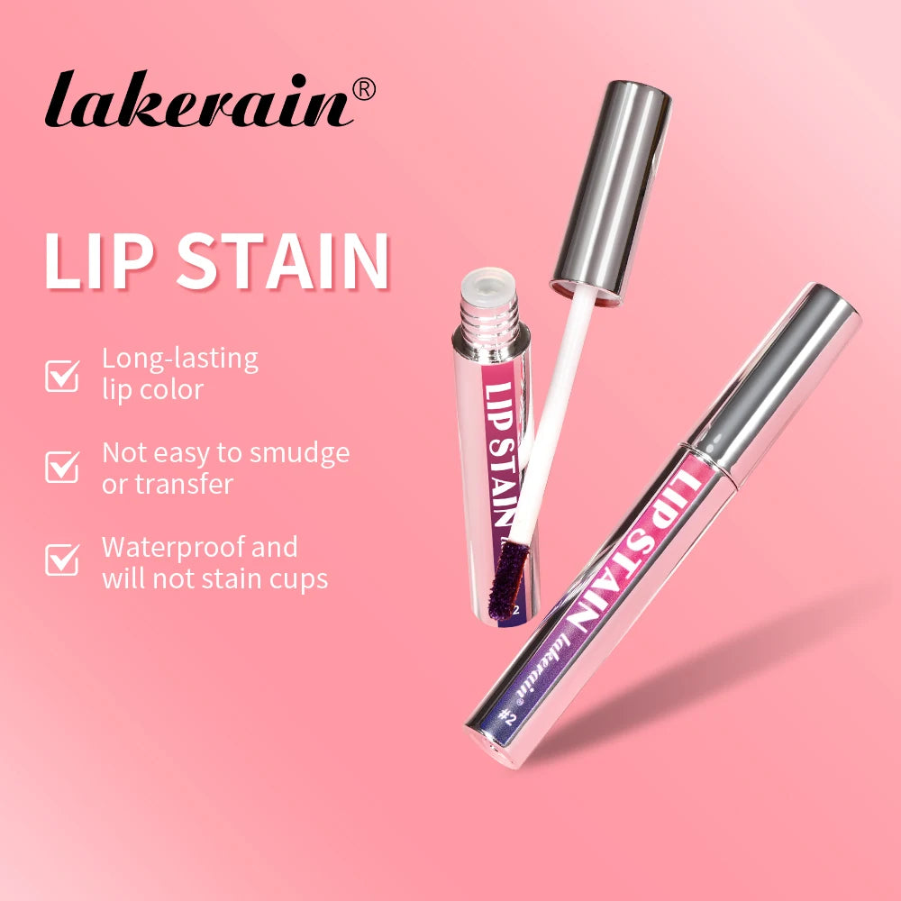 Peel-off lip stain with lip application and color swatch examples