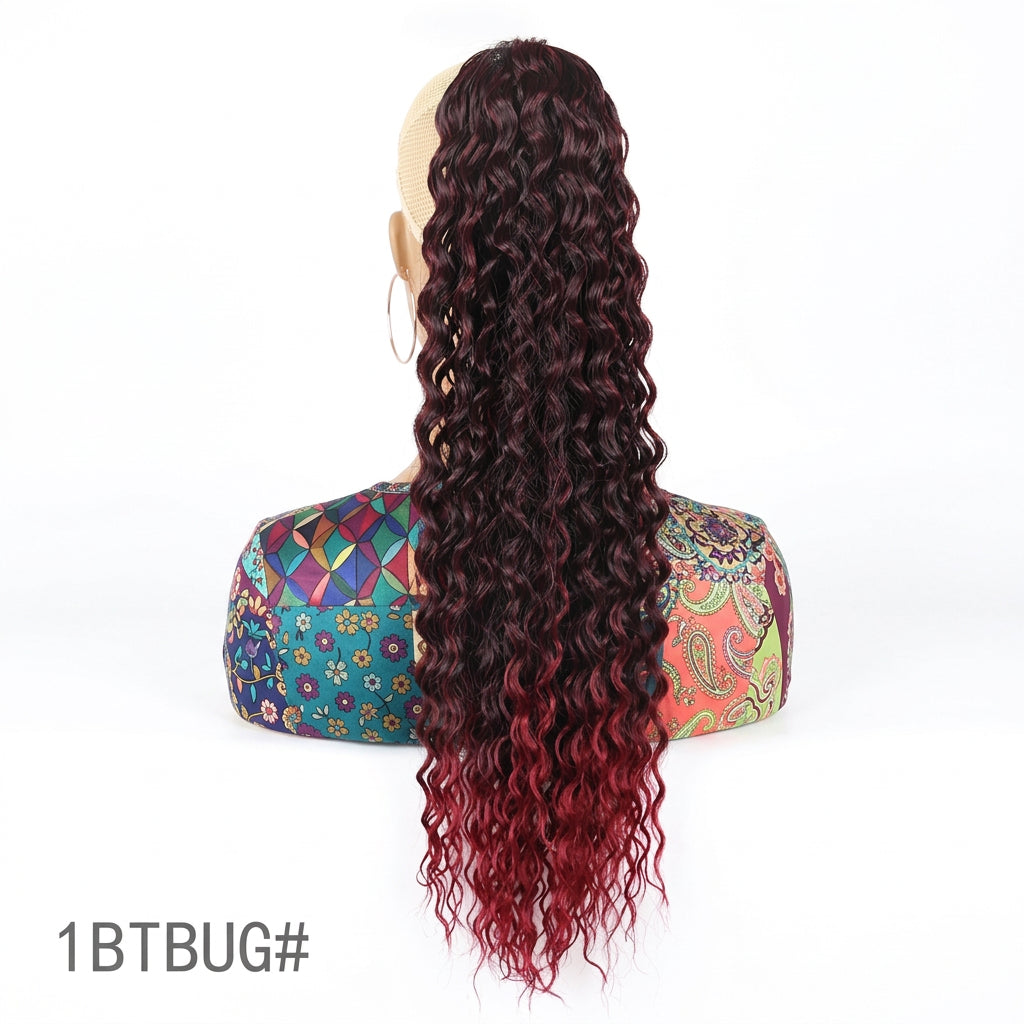 Curly Ponytail Extension Kinky Curly Hairpiece16/22/30Inch Soft Long Drawstring Water Wave Synthetic Ponytail for Women