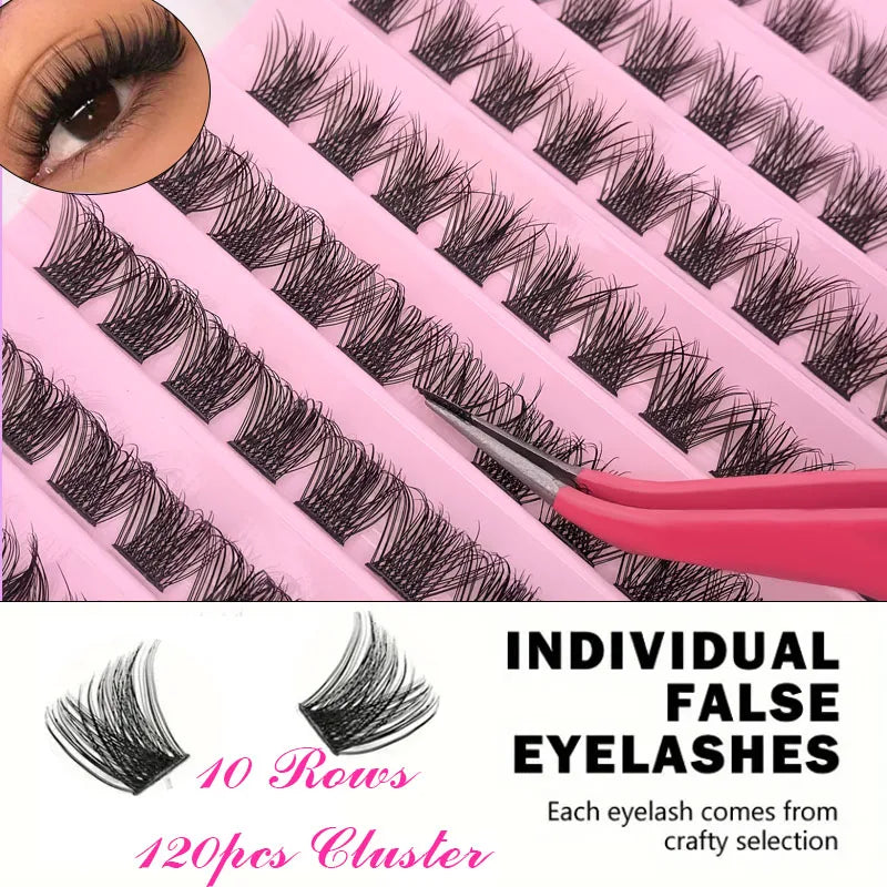 False eyelash clusters in trays with lash application examples