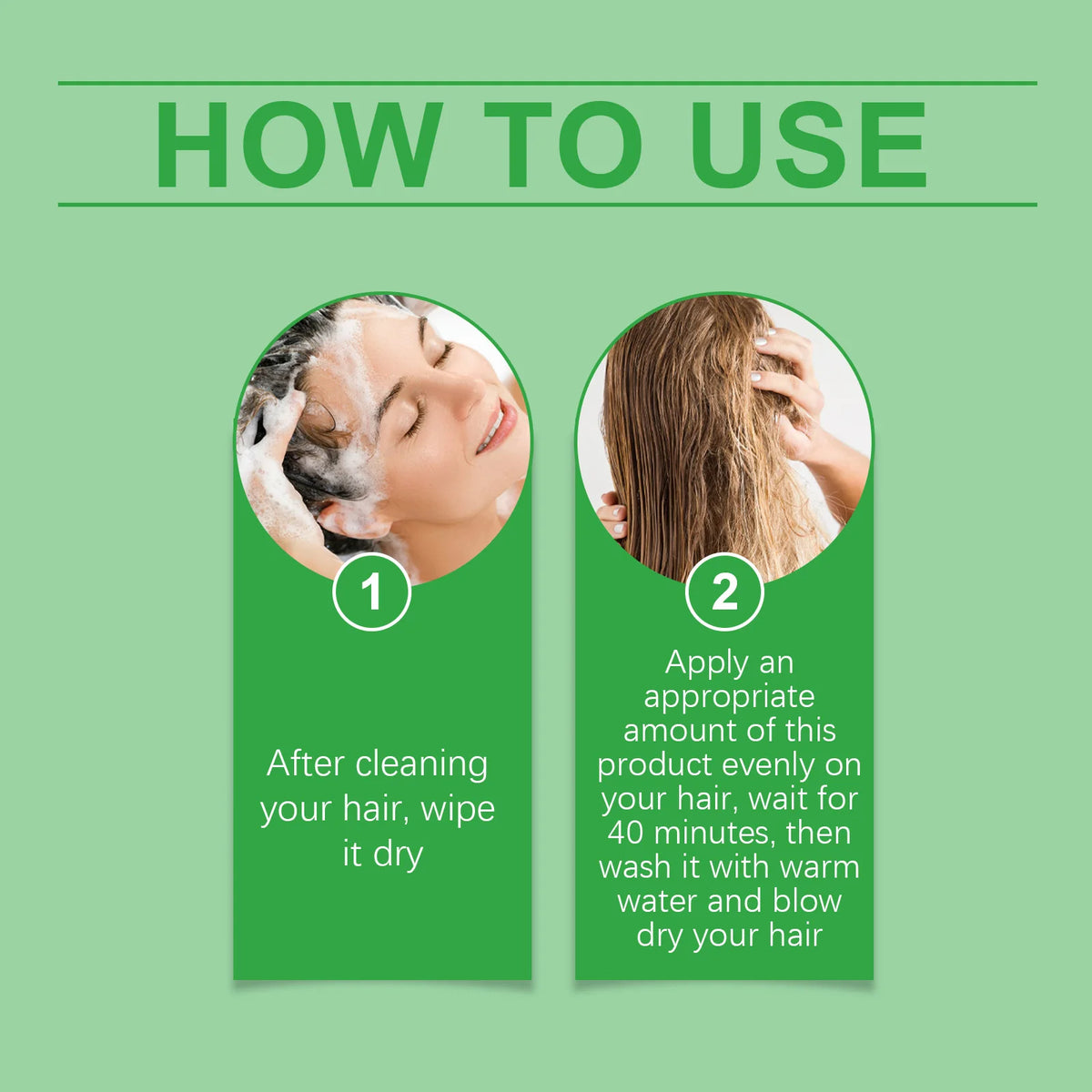 Hair mask with application and hair care illustrations