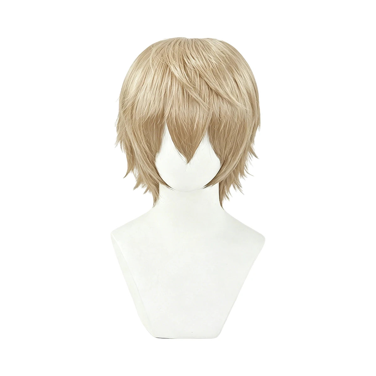 Short layered cosplay wig shown on a mannequin