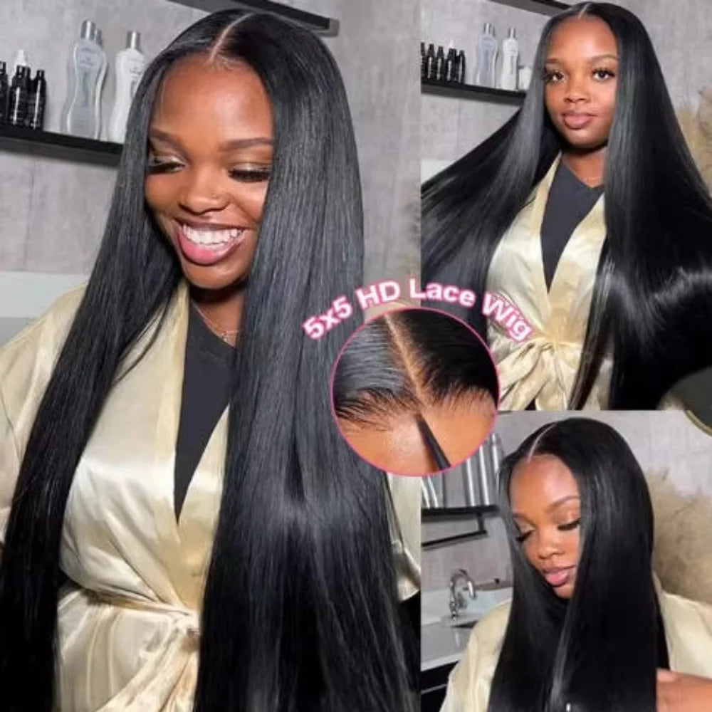 Inches to the Floor: Bone Straight Brazilian Remy Blend Wig -16 to 42"- Transparent Swiss HD Lace