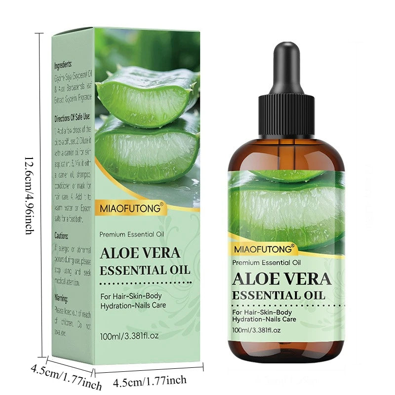 Aloe vera oil with ingredient and application illustrations