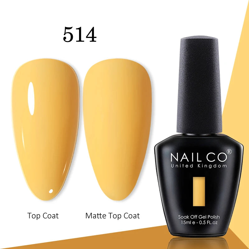 NAILCO gel polish bottle with numbered glossy and matte color samples
