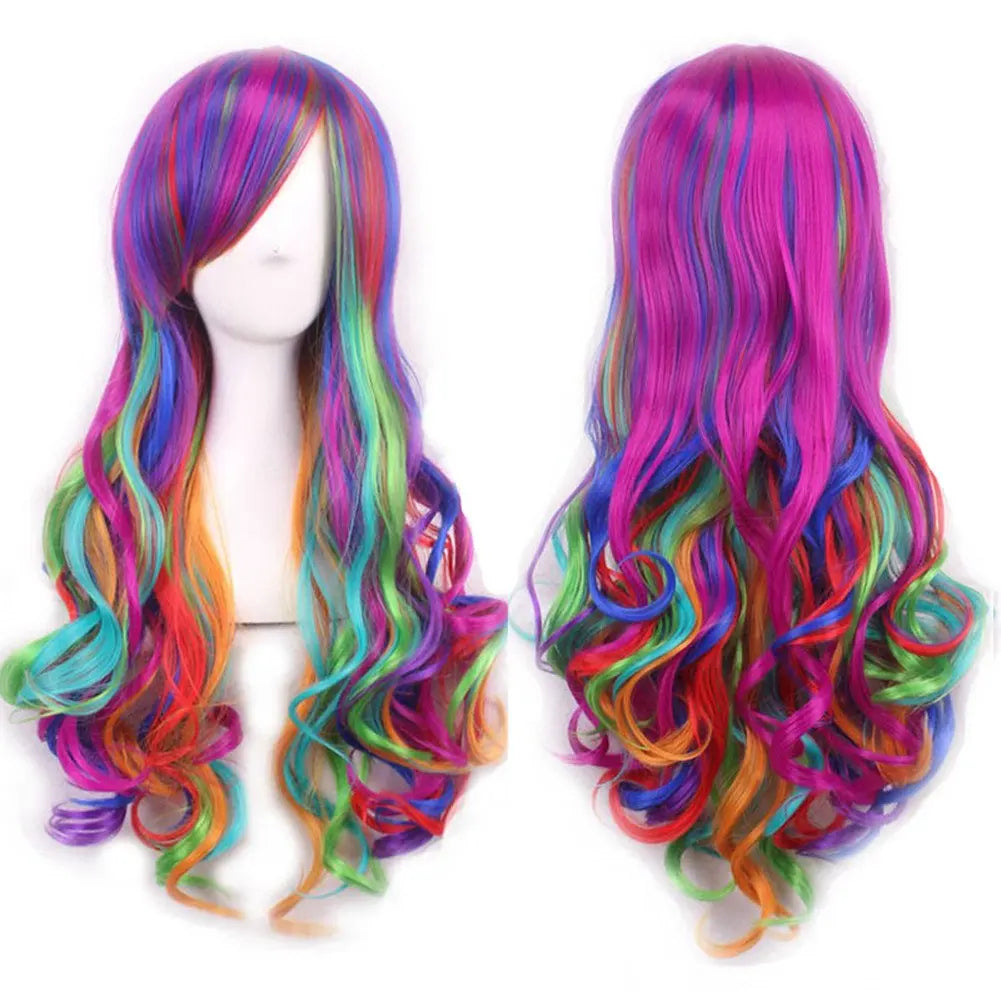 Colorful long wig shown from front and back