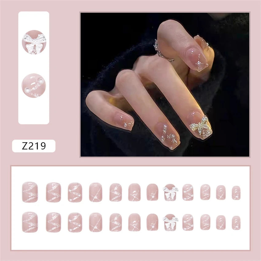 Decorated press-on nail set with manicure example