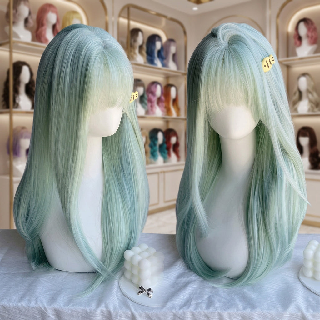 Cosplay wig shown with front, back or styling views