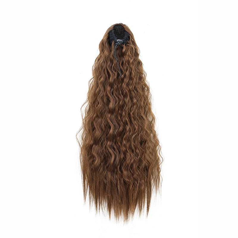 Long curly ponytail extension on a white background