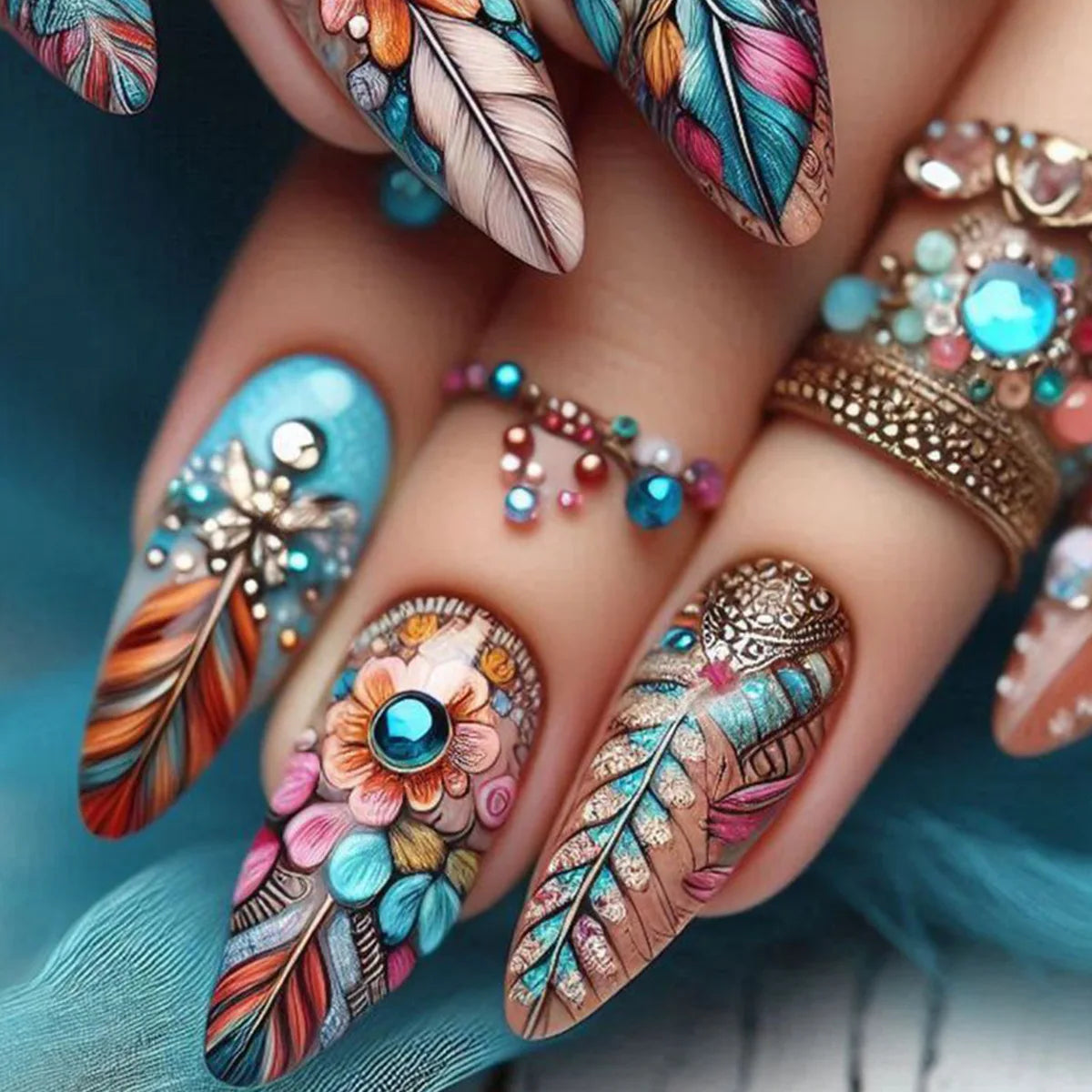 Decorative nail designs shown on hands