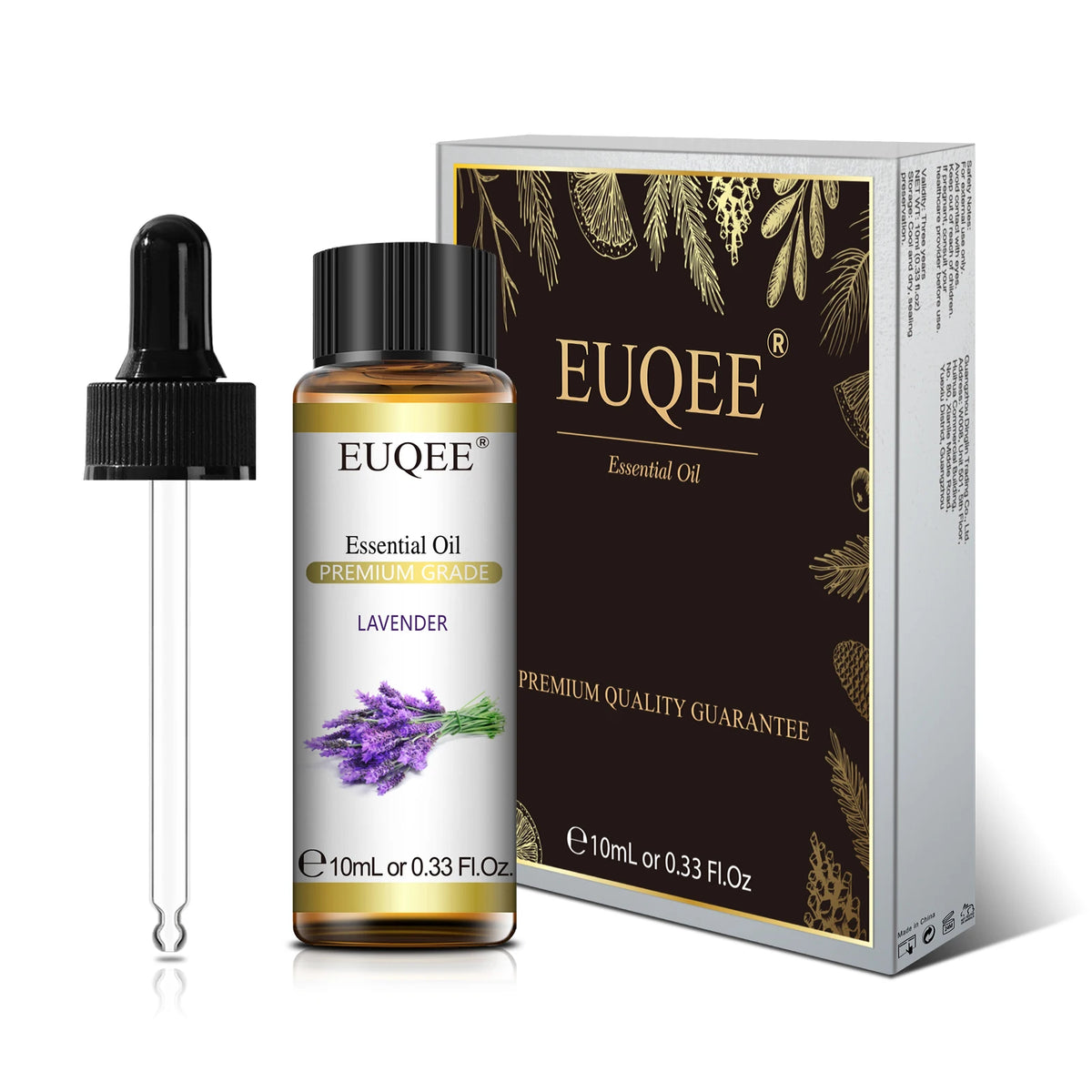 Essential oil bottle beside its box