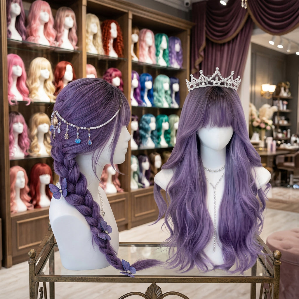 Cosplay wig shown with front, back or styling views