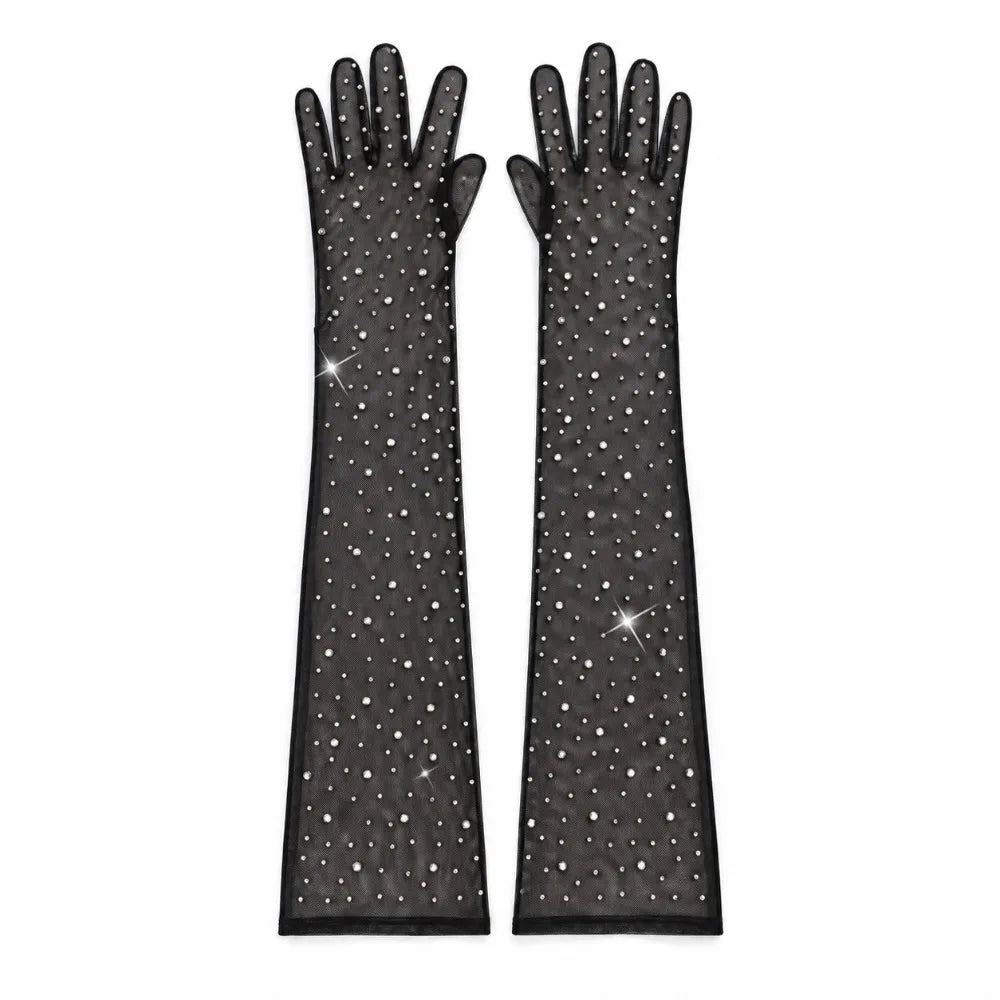 Elbow Length Full Finger Rhinestone Statement Gloves