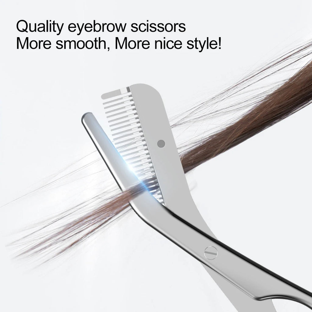 Close-up of eyebrow scissors and comb attachment