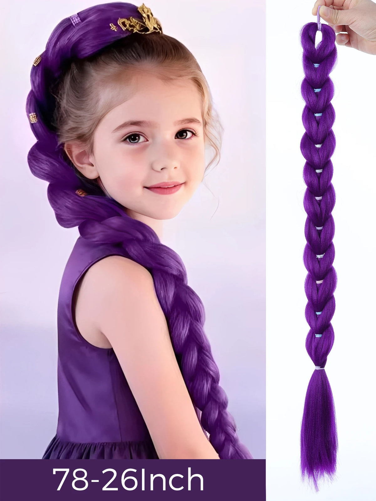 32-Inch Purple Braided Ponytail with Tinsel
