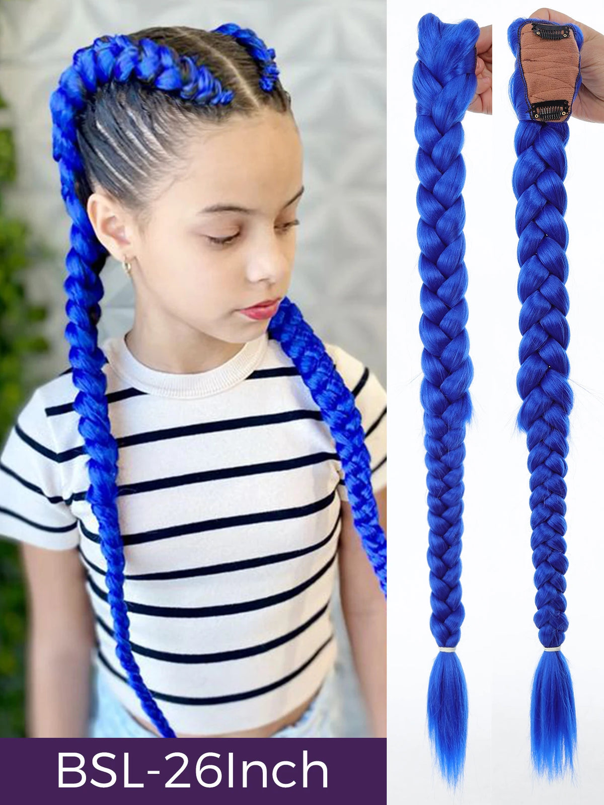 32-Inch Purple Braided Ponytail with Tinsel