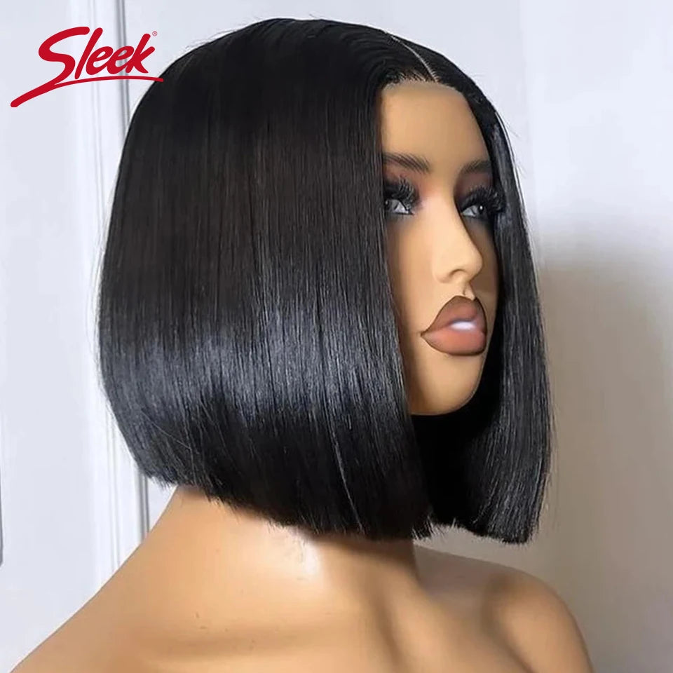 Straight dark bob wig shown on a model or mannequin