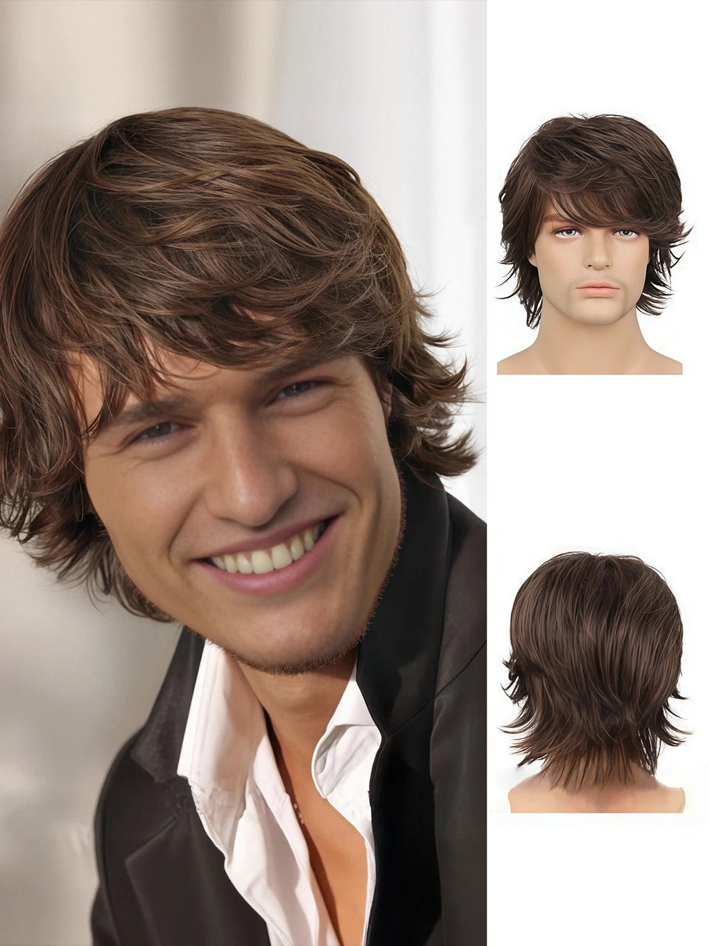 Layered brown wig shown from front and back