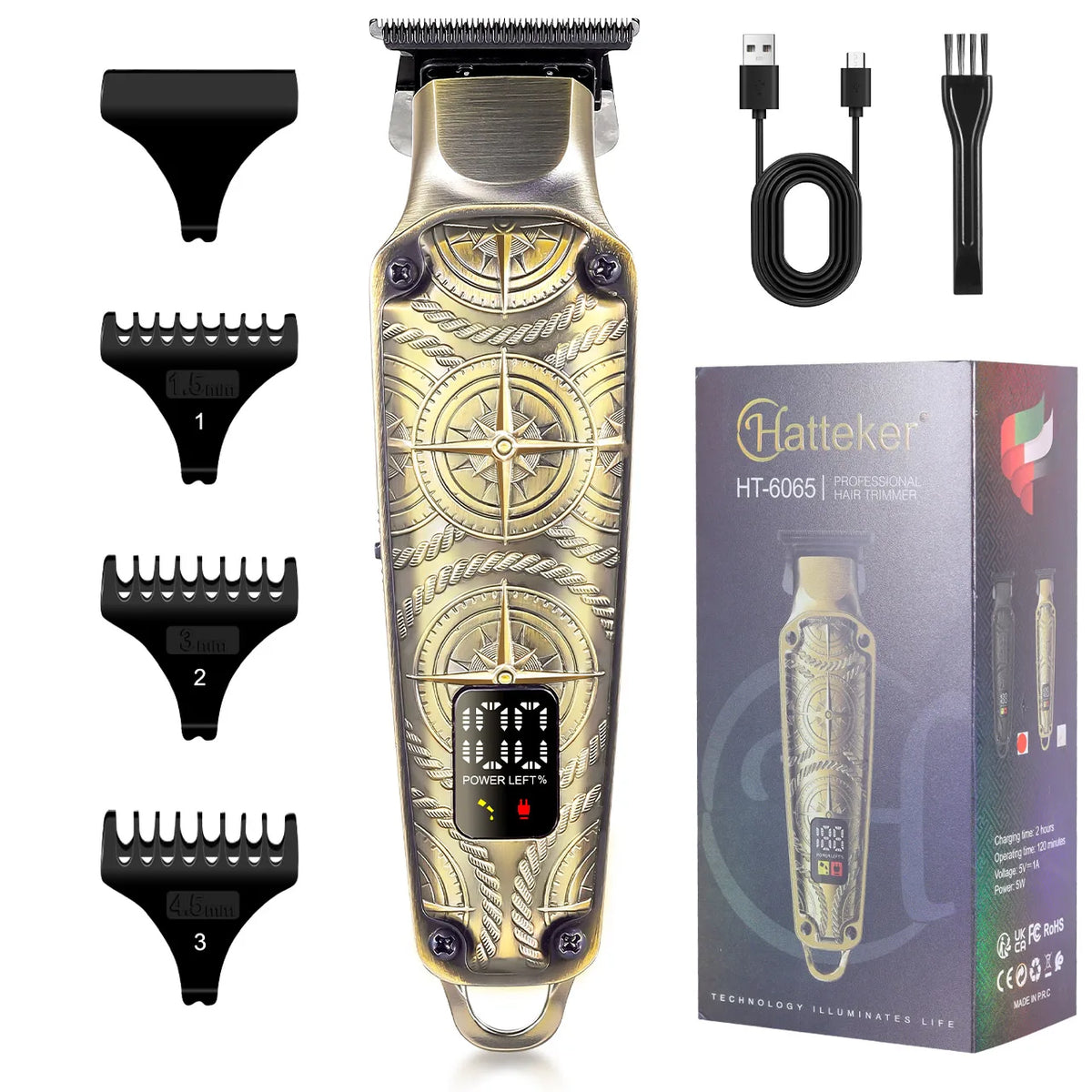 Electric hair clipper or trimmer kit with comb attachments