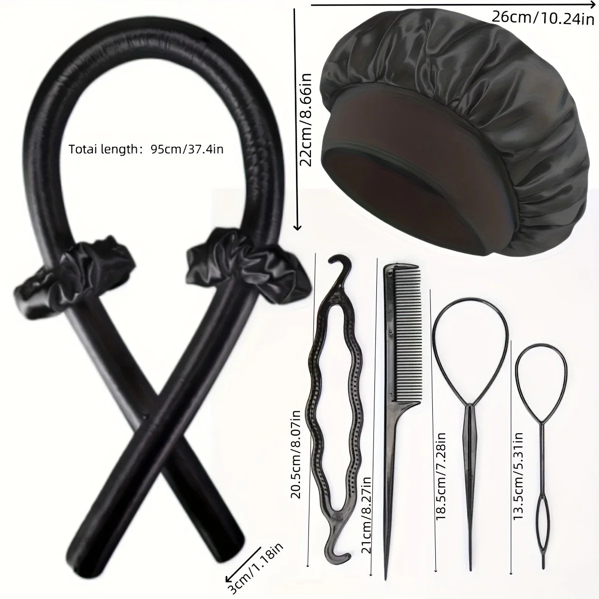 Heatless curling rod set with bonnet and styling accessories
