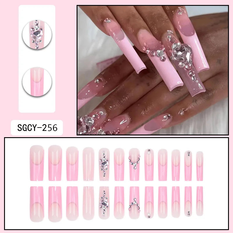 Press-on nail set with manicure example and design samples