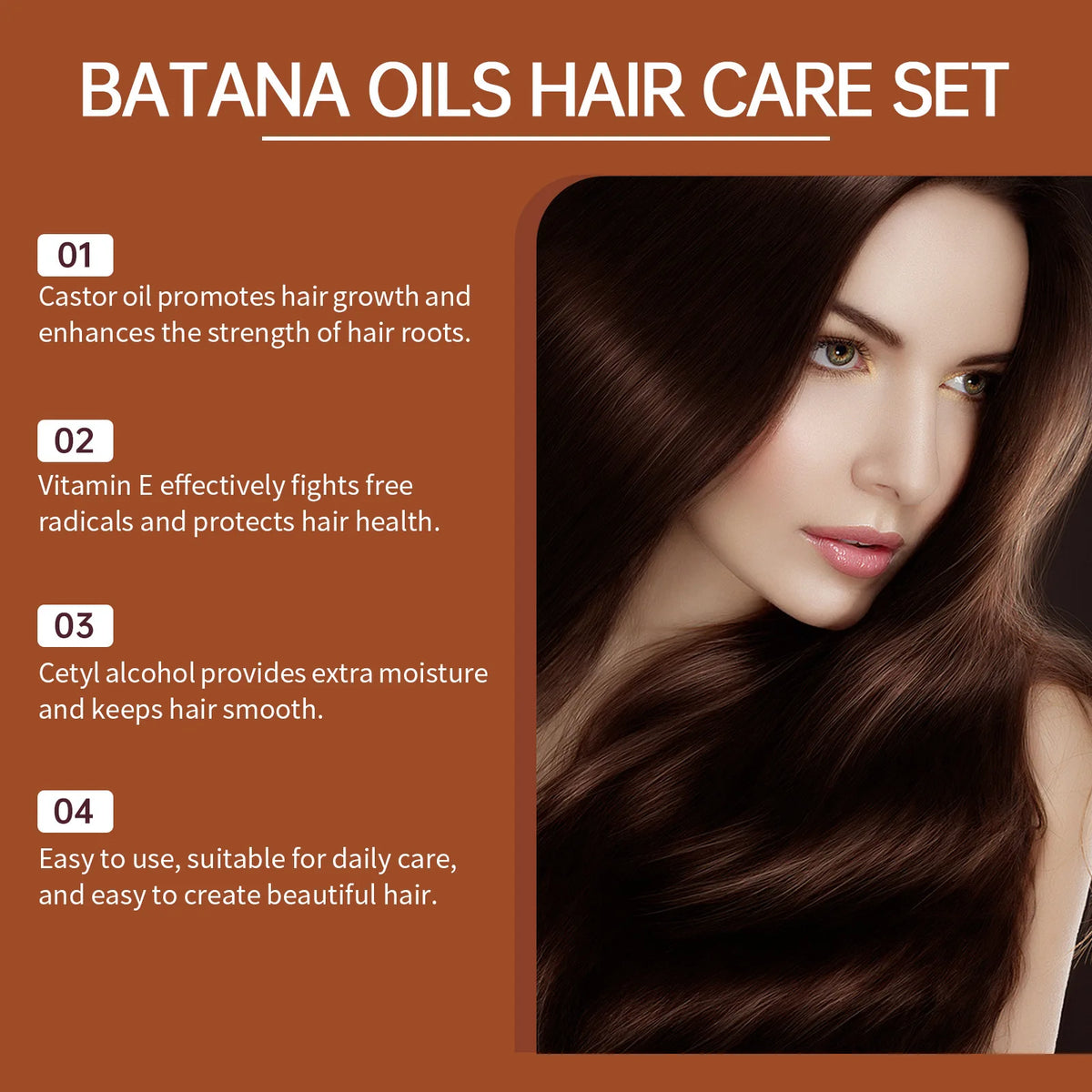 Batana hair care products with hairstyle and use illustrations