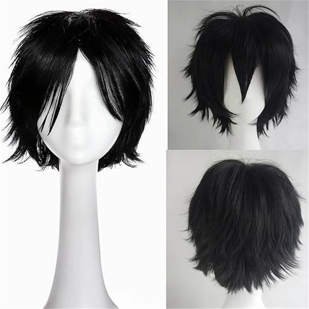 Short layered cosplay wig shown on a mannequin