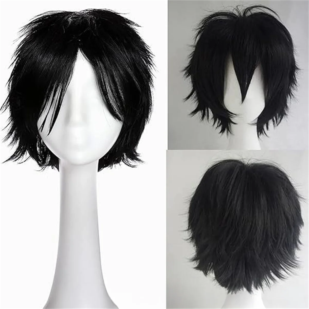 Short layered cosplay wig shown on a mannequin