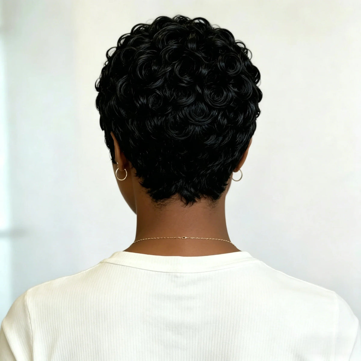 Short curly wig shown from front and back