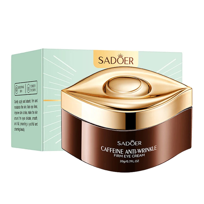 Gold eye cream jar with packaging or product information
