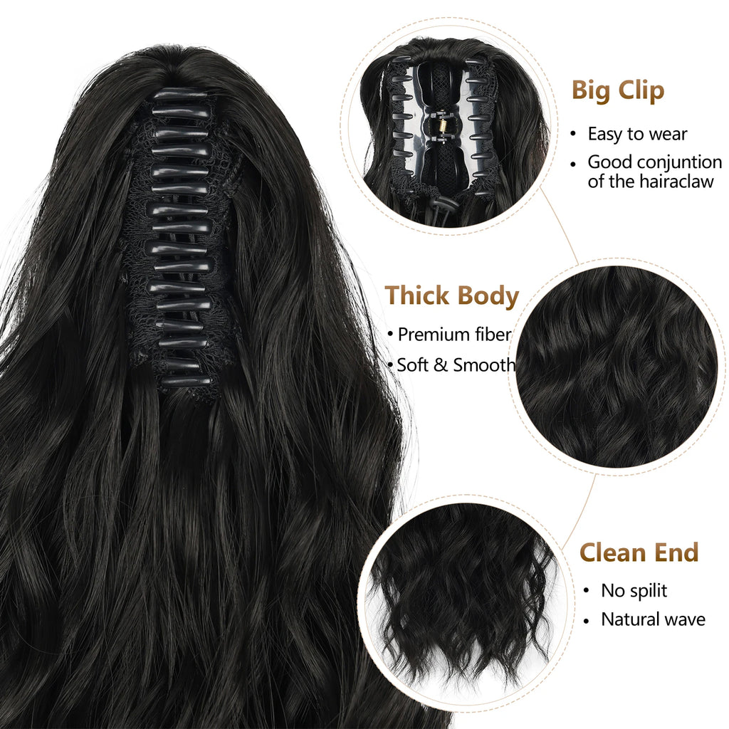 Ponytail extension attachment clip and hair texture details