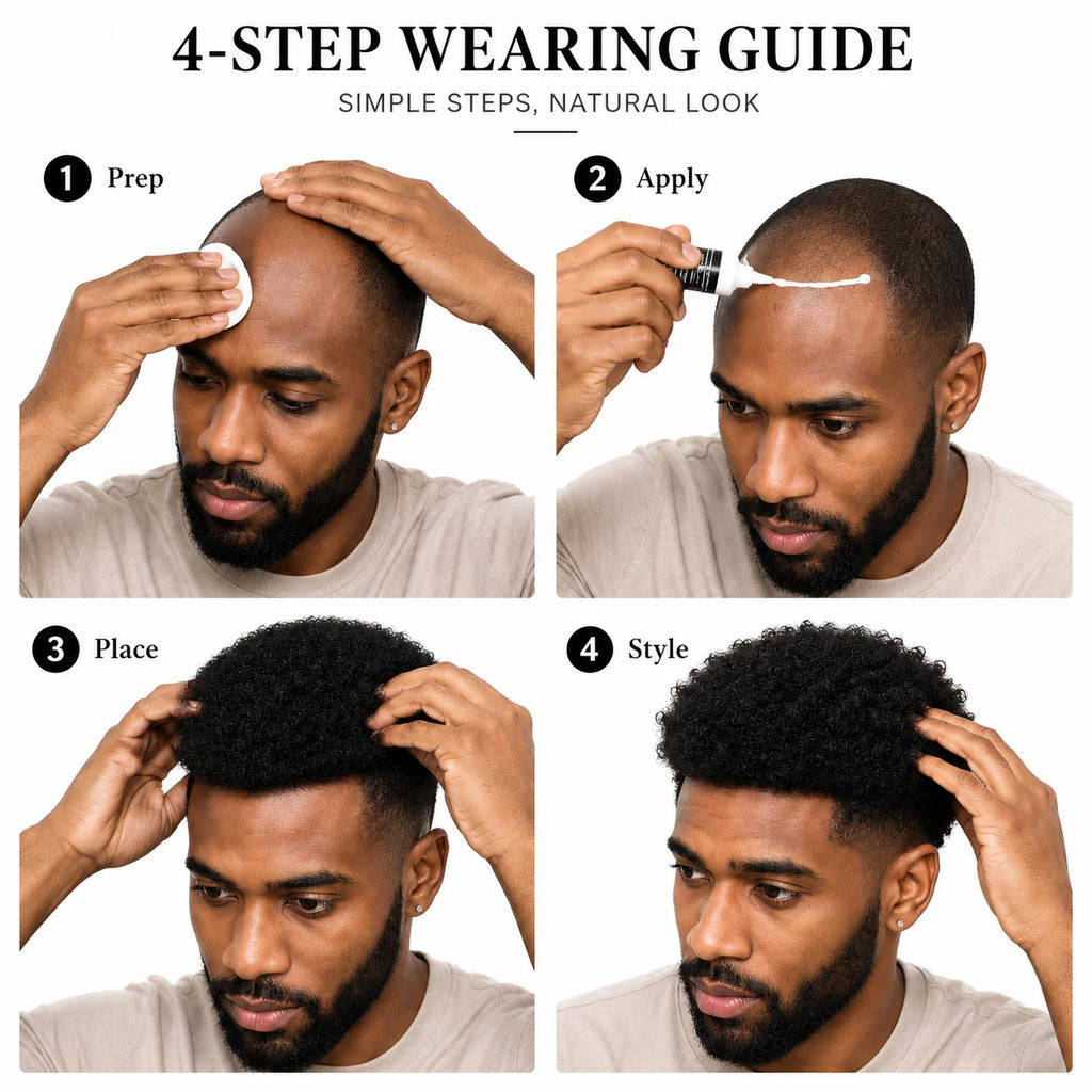 Four-step hair toupee application guide