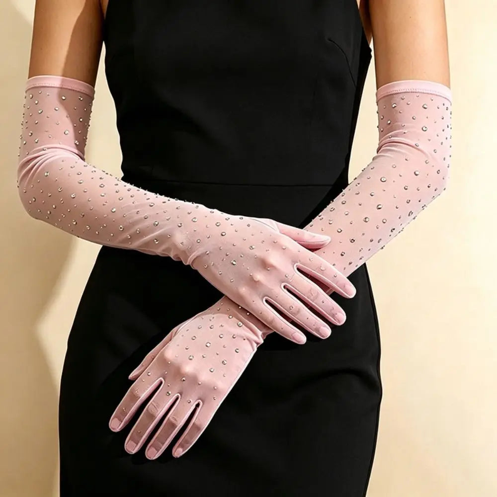 Elbow Length Full Finger Rhinestone Statement Gloves