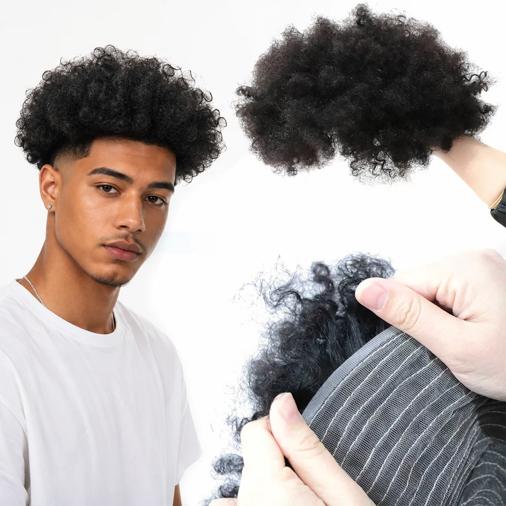 Curly hair topper with hairstyle and base details