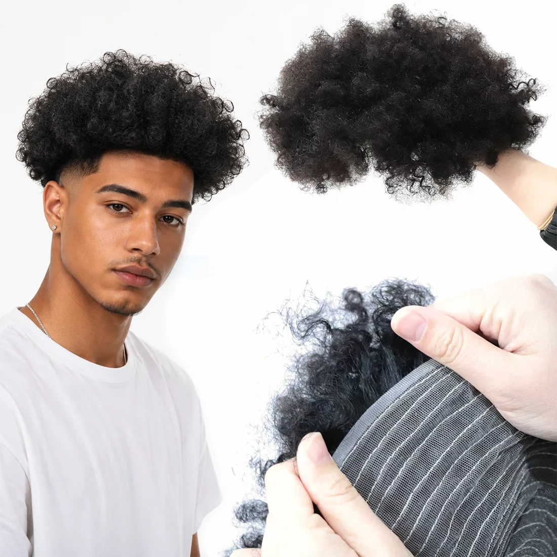 Curly hair topper with hairstyle and base details